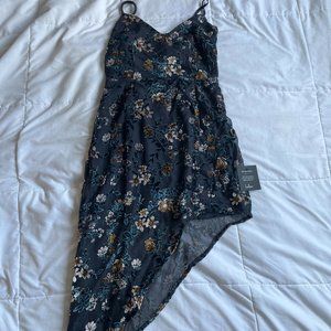 Asymmetrical Dress (Lulus - Evenings With You Floral Velvet Dress in Dark Teal)